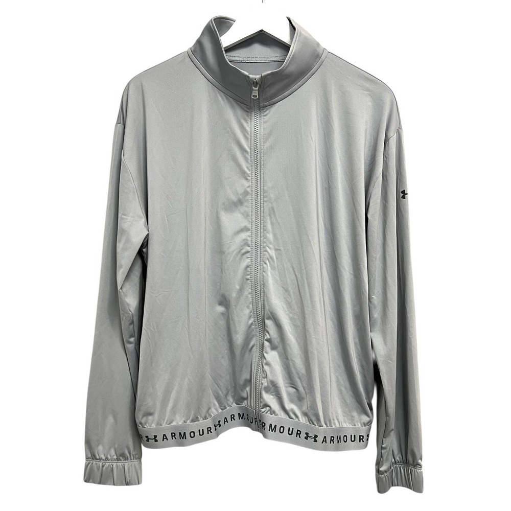 Under Armour HeatGear Track Jacket Womens‎ Large Gray Full Zip Lightweight Logo